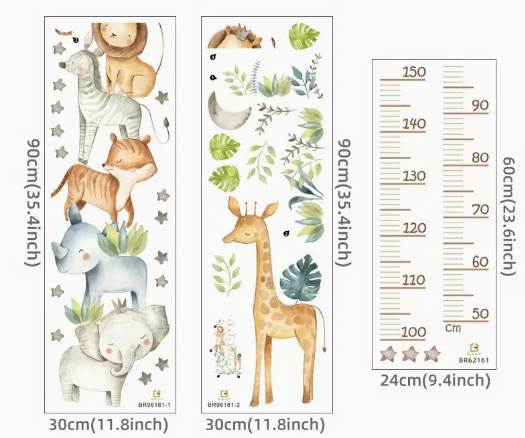 Animals Self-Adhesive Height Chart Wall Sticker