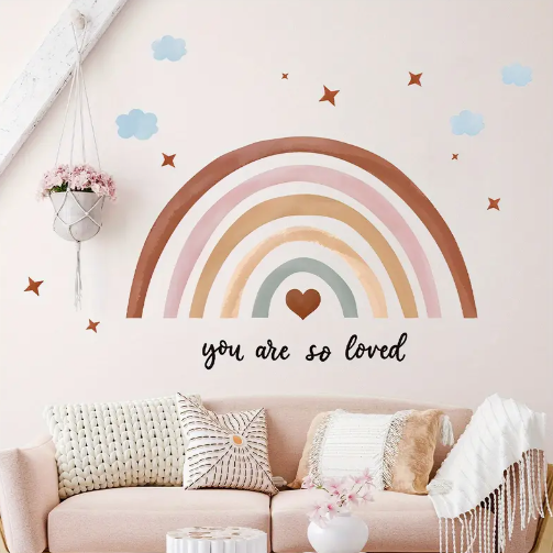 You are so loved Rainbow Heart Star Cloud Pattern Self-Adhesive Wall Stickers,