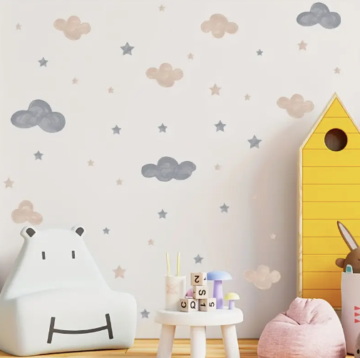 Watercolor Clouds and Stars Wall Stickers