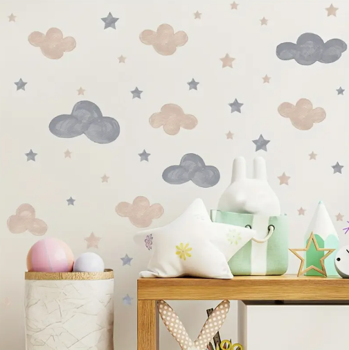 Watercolor Clouds and Stars Wall Stickers