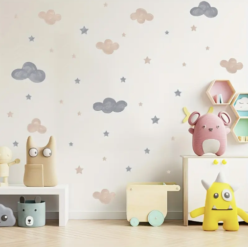 Watercolor Clouds and Stars Wall Stickers