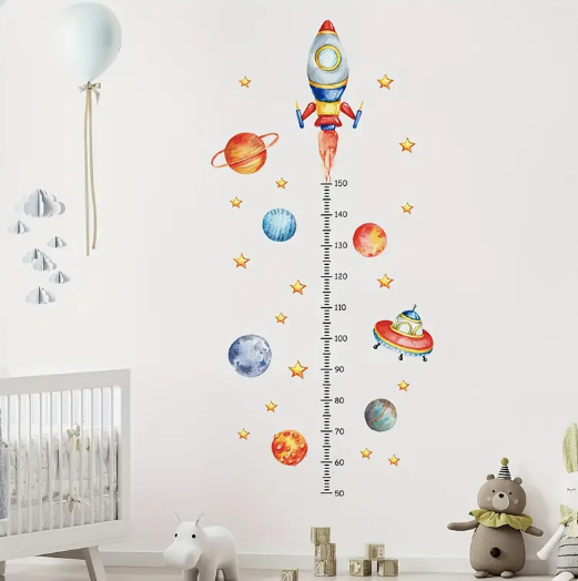 Space-Themed Height Chart Wall Decal