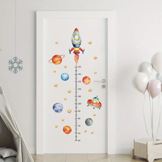 Space-Themed Height Chart Wall Decal