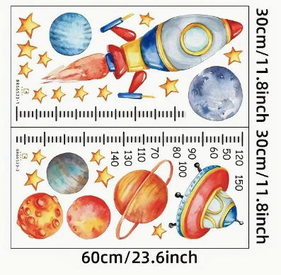 Space-Themed Height Chart Wall Decal