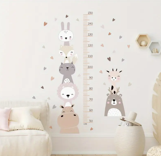 Boho-Chic Orange Smile Animal & Heart Height Chart Wall Decal