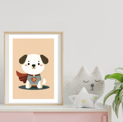 Unframed print "Cute little Super Hero Dog"